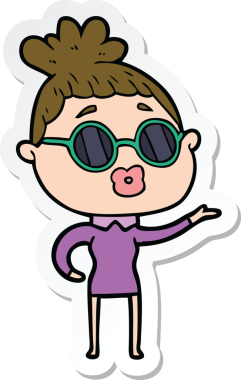 Bir insan tarafından çizilmiş güneş gözlüğü takan bir karikatür kadının çıkartması.