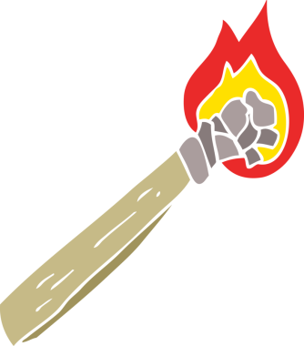 Bir insan tarafından çizilen yanan odun meşalesinin düz renk çizimi