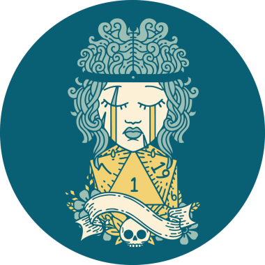 Retro Dövme Tarzı Ağlayan İnsan Barbar Bir D20 rulo ile bir insan tarafından çizilmiş