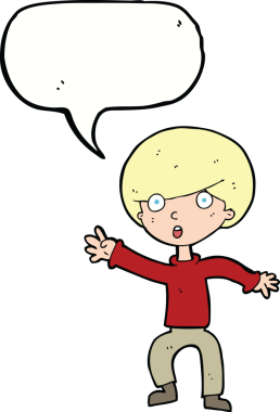 Bir insan tarafından çizilmiş konuşma balonuyla panikleyen çocuk.