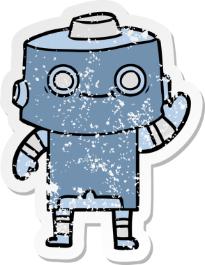 Bir insan tarafından çizilmiş karikatür robotunun sıkıntılı çıkartması.