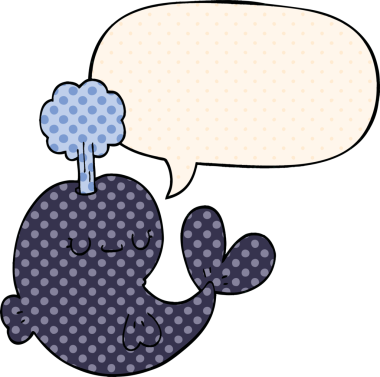 Bir insan tarafından çizilmiş çizgi roman tarzı konuşma balonu olan şirin bir balina.