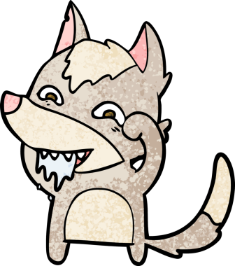 Bir insan tarafından çizilmiş aç kurt çizgi filmi.