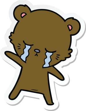 Bir insan tarafından çizilmiş ağlayan çizgi film ayısının çıkartması.