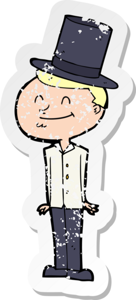 Bir insan tarafından çizilmiş silindir şapkalı bir çizgi film karakterinin gerilimli çıkartması.