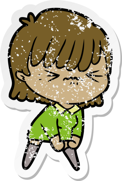 Bir insan tarafından çizilmiş kızgın bir karikatür kızının sıkıntılı çıkartması.