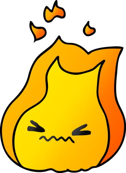 Bir insan tarafından çizilmiş kawaii ateş alevinin gradyan çizimi.