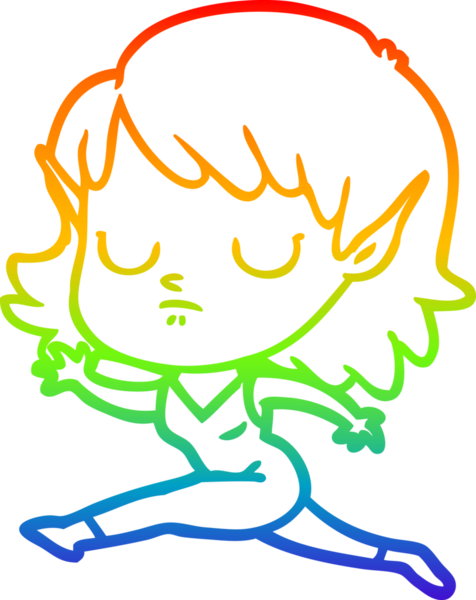 Gökkuşağı gradyan çizgi çizimi bir insan tarafından çizilmiş bir elf kızı