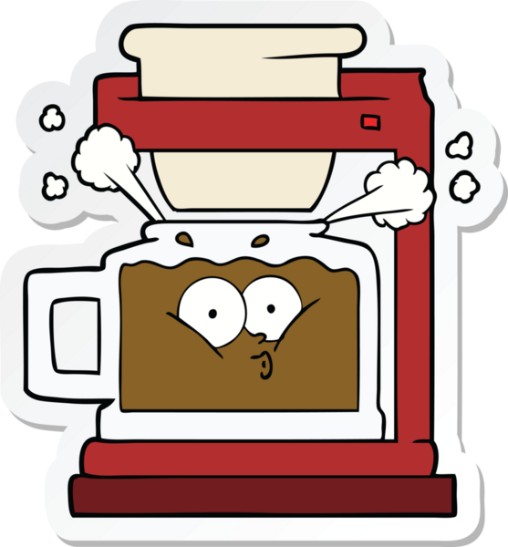 Bir insan tarafından çizilmiş dumanı tüten bir kahve makinesinin çıkartması.