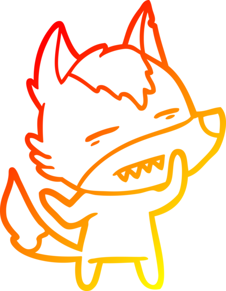 Bir insan tarafından çizilmiş dişleri gösteren çizgi bir kurdun sıcak çizgi çizimi