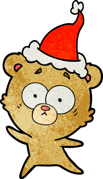 Endişeli ayı eli bir insan tarafından çizilmiş bir Noel Baba şapkası.