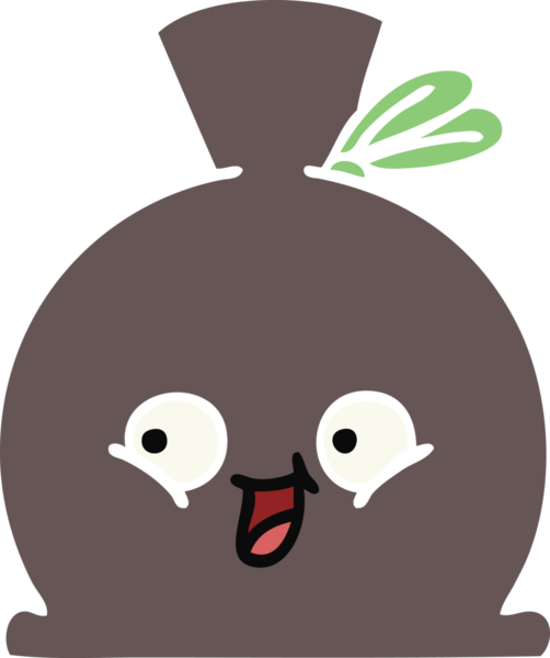 Bir insan tarafından çizilmiş bir çuvalın düz renkli retro karikatürü