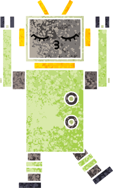 Bir insan tarafından çizilmiş bir robotun retro çizim tarzı karikatürü