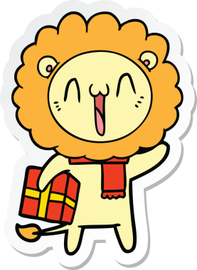 Bir insan tarafından çizilmiş mutlu bir aslanın çıkartması.