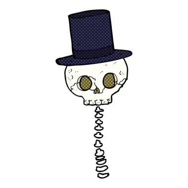 Bir insan tarafından çizilmiş silindir şapkalı ürkütücü kafatası.