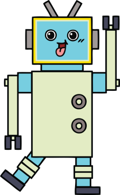 Bir insan tarafından çizilmiş sevimli bir robot karikatürü.