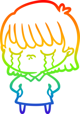 Gökkuşağı gradyan çizimi bir insan tarafından çizilmiş ağlayan bir çizgi kadın çizimi