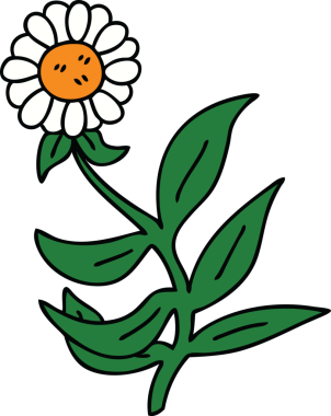 Bir insan tarafından çizilmiş garip karikatür papatya çiçeği.