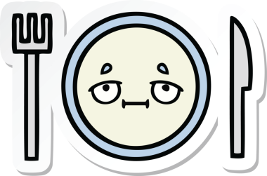 Bir insan tarafından çizilmiş şirin bir yemek tabağının çıkartması.