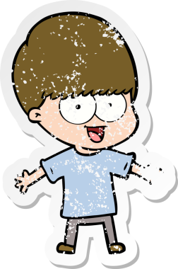 Bir insan tarafından çizilmiş mutlu çizgi film çocuğunun sıkıntılı çıkartması.