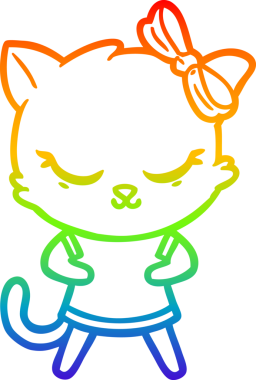 Gökkuşağı gradyan çizimi. Bir insan tarafından çizilmiş şirin bir çizgi film kedisi.