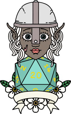 Retro Dövme Tarzı Elf Savaşçısı Doğal 20 zar atışıyla Bir insan tarafından çizilmiş