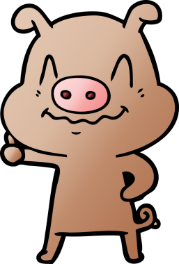 Bir insan tarafından çizilmiş sinirli çizgi film domuzu.