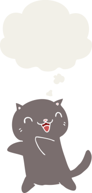 Düşünce baloncuğu olan çizgi film kedisi insan tarafından çizilmiş.