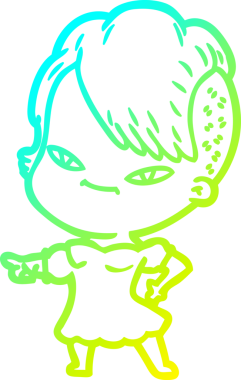 Hipster saç kesimi bir insan tarafından çizilmiş hoş bir çizgi film kızı çizimi.