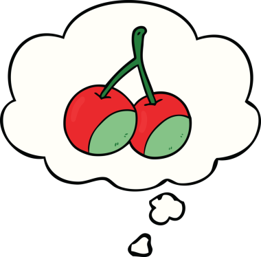 Bir insan tarafından çizilmiş düşünce baloncuklu kirazlar