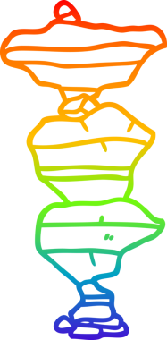 Bir insan tarafından çizilmiş istiflenmiş taşlardan oluşan bir karikatürün çizimi.