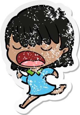 Bir insan tarafından yüksek sesle çizilmiş karikatür kadının sıkıntılı çıkartması.