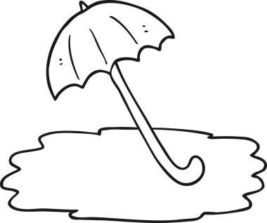 Bir insan tarafından çizilmiş siyah beyaz karikatür ıslak şemsiye