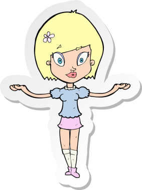 Bir insan tarafından çizilmiş dengeleyici jest yapan bir karikatür kadının çıkartması.