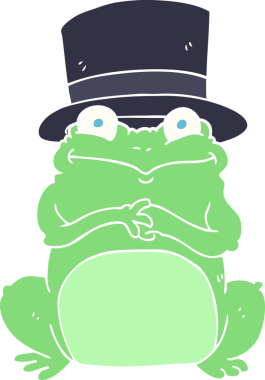 Bir insan tarafından çizilmiş silindir şapkalı kurbağanın düz renk çizimi