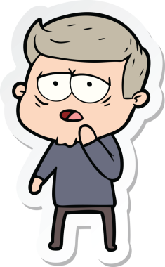 Bir insan tarafından çizilmiş yorgun bir çizgi film çıkartması.