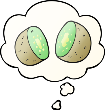 bir insan tarafından çizilmiş yumuşak eğimli düşünce baloncuklu çizgi film kivi