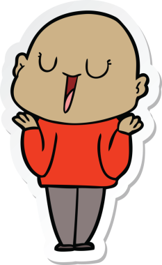 Bir insan tarafından çizilmiş, kel ve mutlu bir adamın çıkartması.