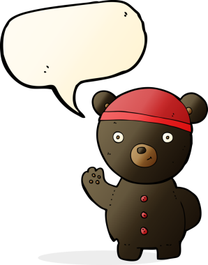 bir insan tarafından çizilmiş konuşma balonlu siyah ayı yavrusu.