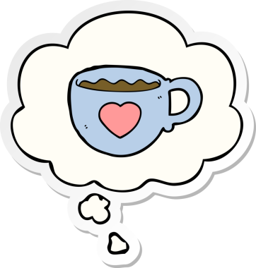 Düşünce baloncuklu kahve fincanını bir insan tarafından çizilmiş çıkartma olarak severim.