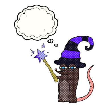 Serbest çizim düşünce baloncuğu çizgi filmi bir insan tarafından çizilmiş sihirli cadı fare