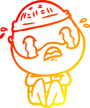 Bir insan tarafından çizilmiş ağlayan sakallı bir adamın sıcak çizgi çizimi.