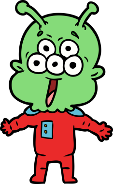 Bir insan tarafından çizilmiş mutlu bir uzaylı çizgi filmi.