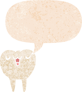 Bir insan tarafından çizilmiş grunge dertli retro desenli konuşma baloncuklu çizgi film dişleri