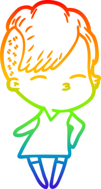 Gökkuşağı gradyan çizgi çizimi. Bir insan tarafından çizilmiş, şaşı gözlü bir kız.