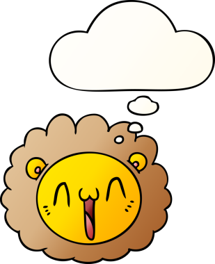 bir insan tarafından çizilmiş yumuşak eğimli düşünce baloncuğu ile çizgi film aslanı yüzü