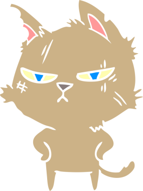 sert düz renkli çizgi film kedisi bir insan tarafından çizilmiş.