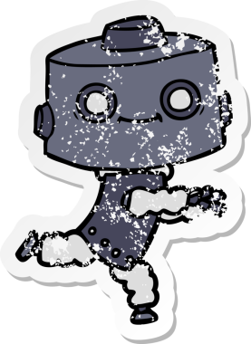 Bir insan tarafından çizilmiş karikatür robotunun sıkıntılı çıkartması.