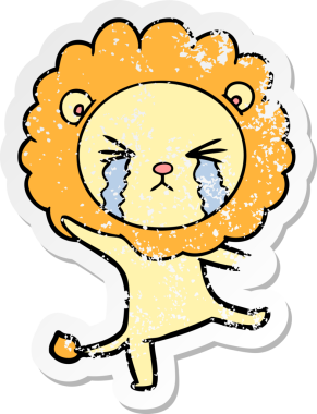 Bir insan tarafından çizilmiş ağlayan bir aslanın dertli çıkartması.