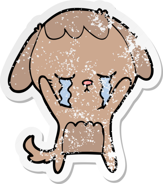 Bir insan tarafından çizilmiş, ağlayan bir köpeğin dertli çıkartması.